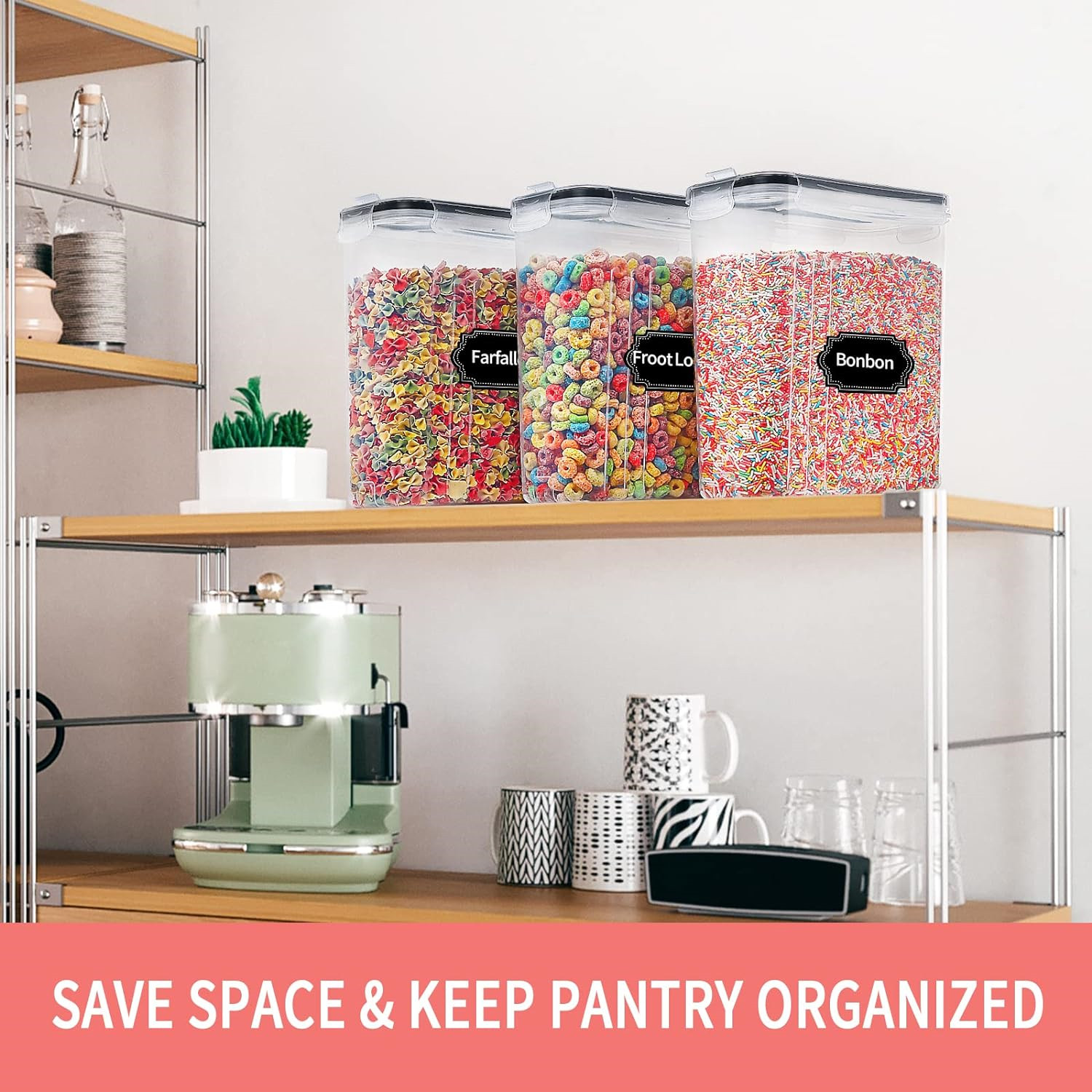 Food Storage Labels - 2.5L Cereal Storage Containers with Lids