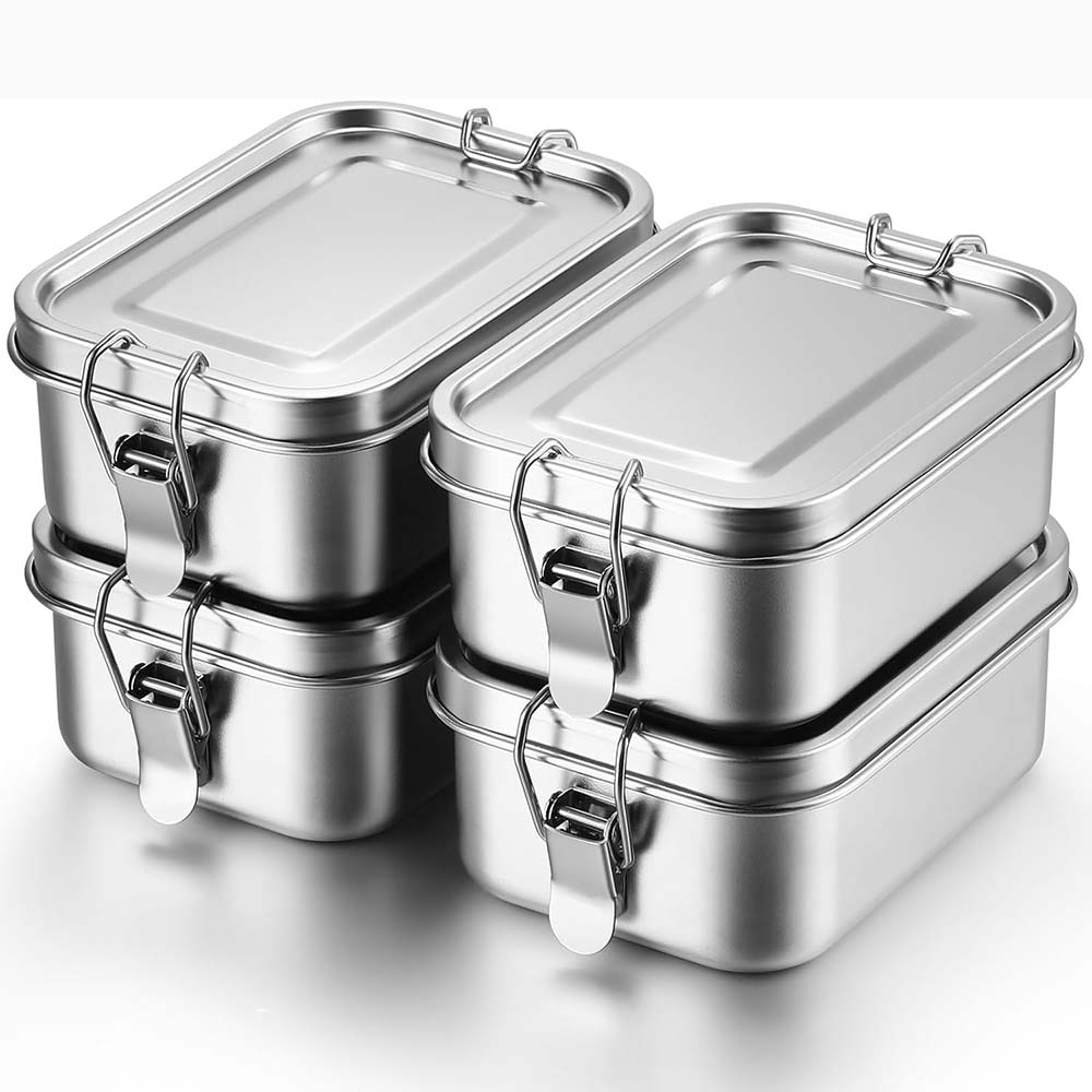 Food Storage With Lock - 4Pcs Stainless Steel Bento Box Metal
