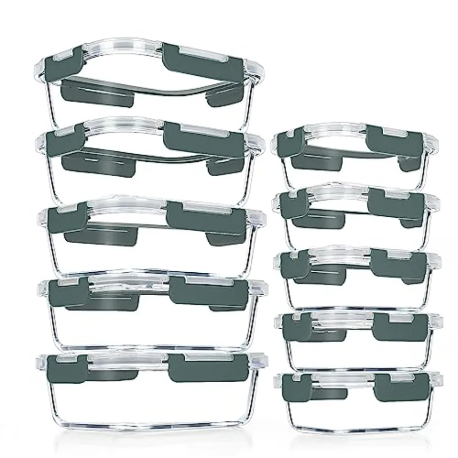 Food Storage Glass Container Set - 10 Pack Glass Meal Prep Containers,
