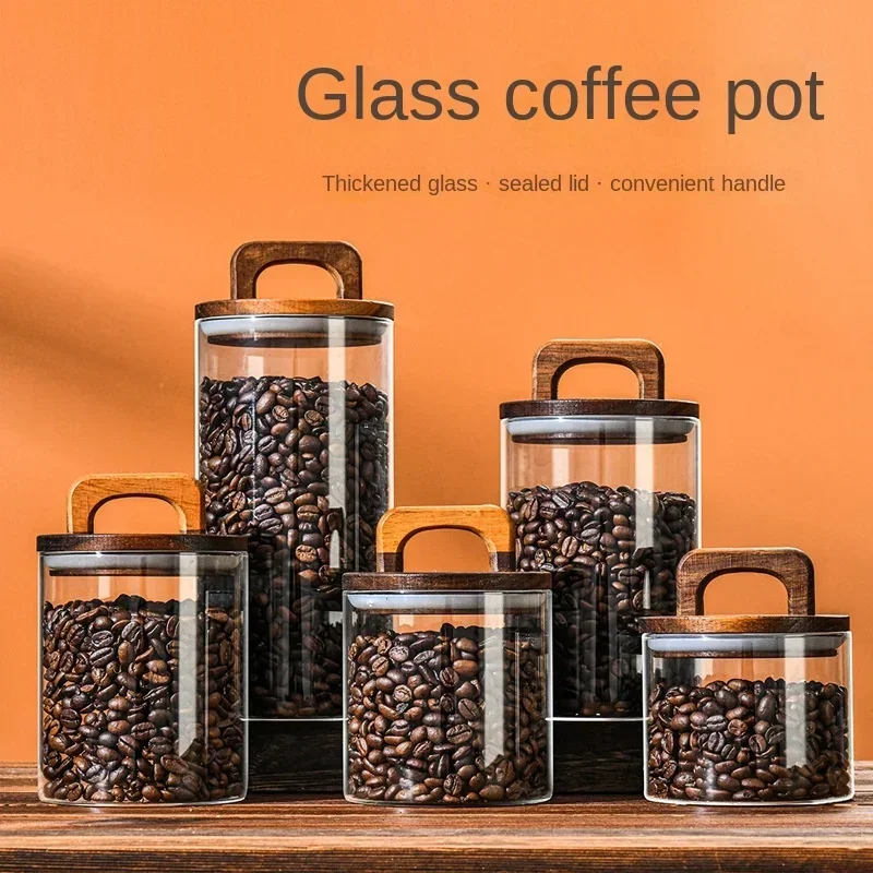 Food Storage Glass Container Set - 800-2100ml Wood Lid Glass Jar 1pc