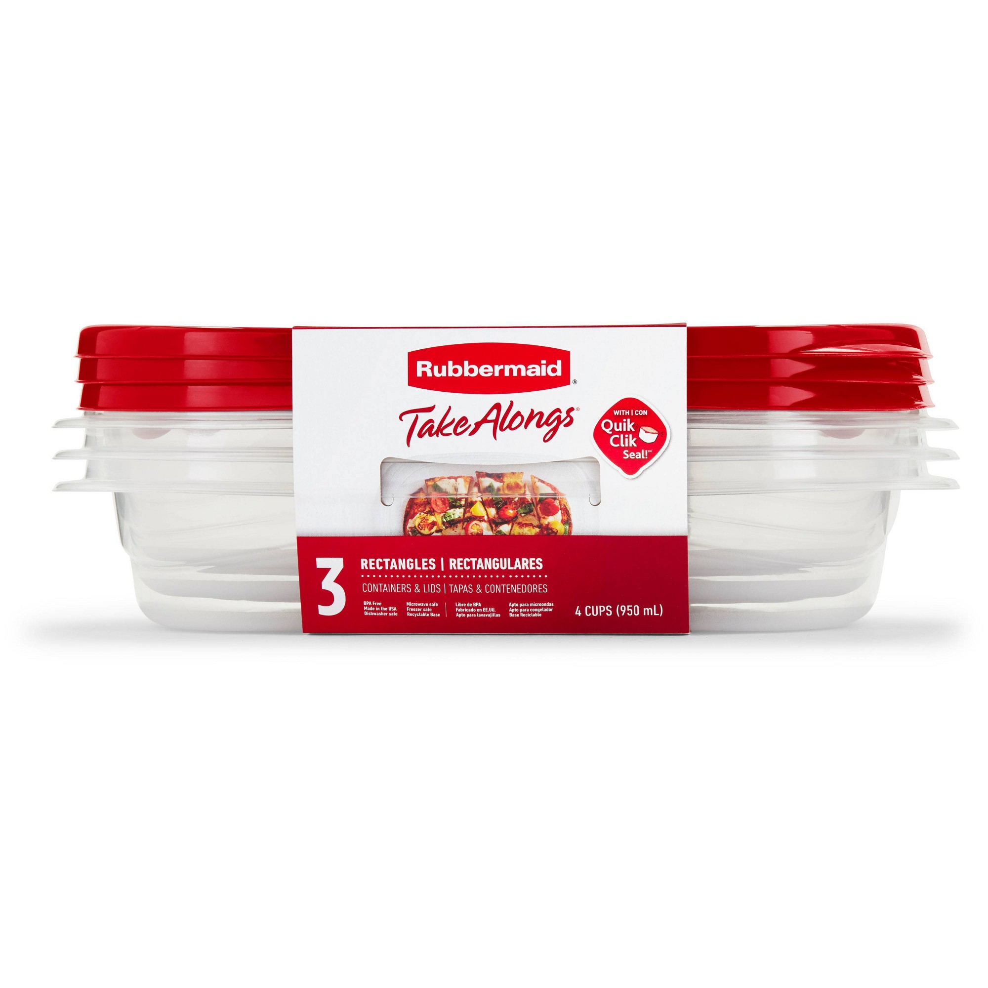 Food Storage Lunch Box - 3pcs Red Rectangle Food Storage Containers