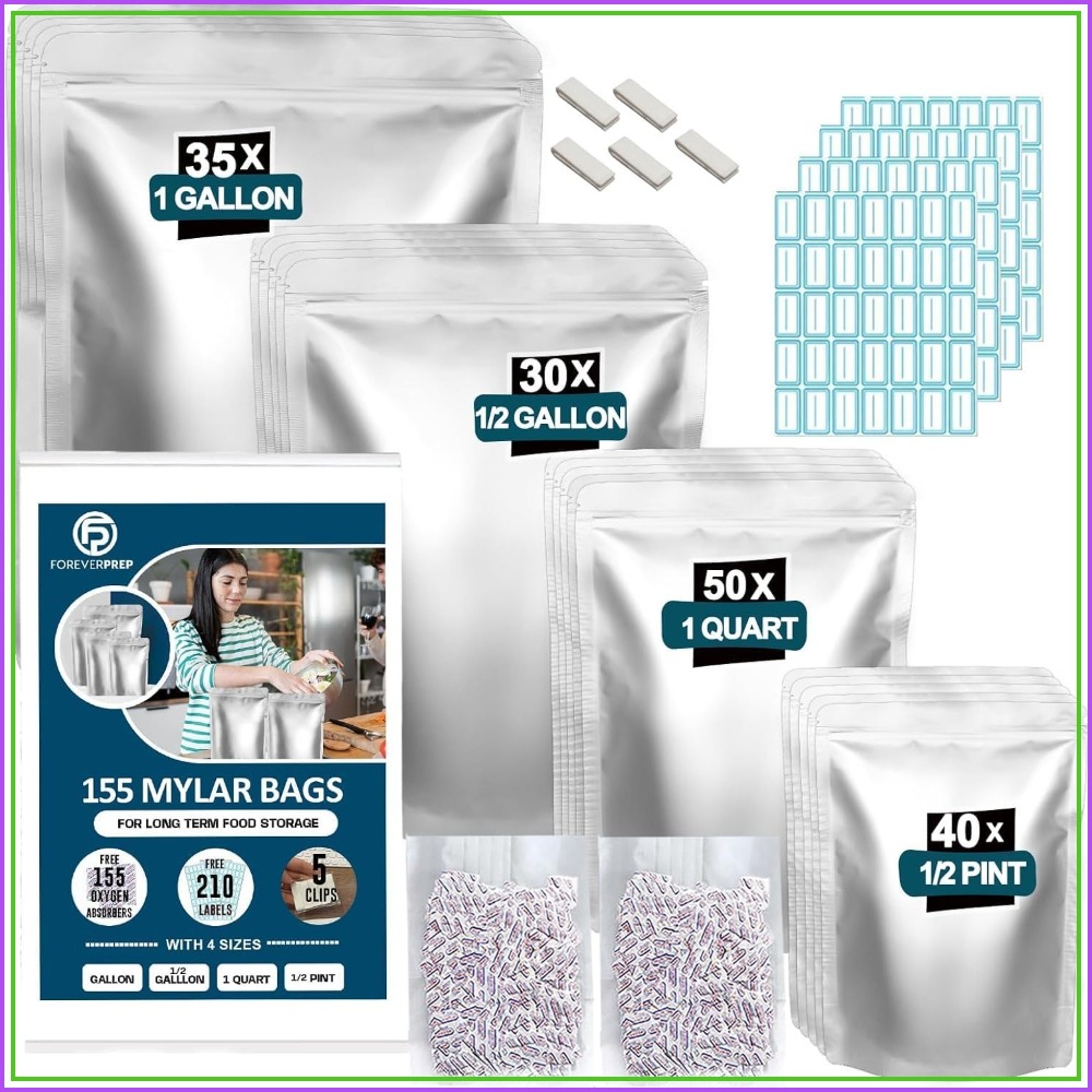 Food Storage Labels - 155 Mylar Bags with 155 Oxygen