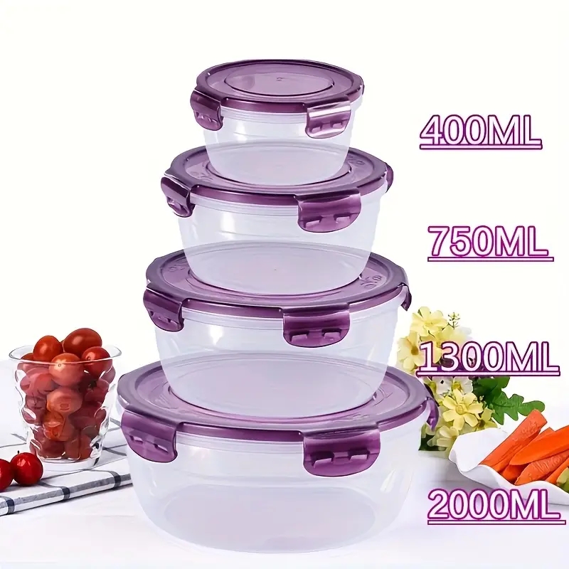 Food Storage Lunch Box - 4 Plastic Food Storage Containers, Lunch