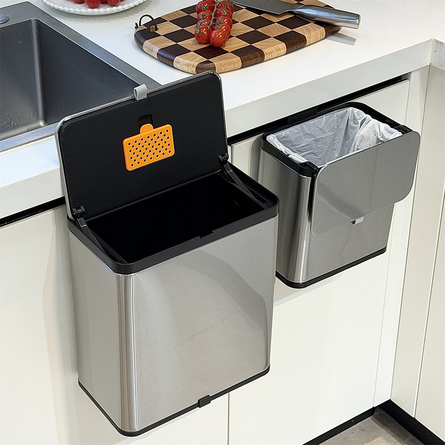 Food Storage Kitchen Cabinet - Stainless Steel Hanging Kitchen Trash Cans