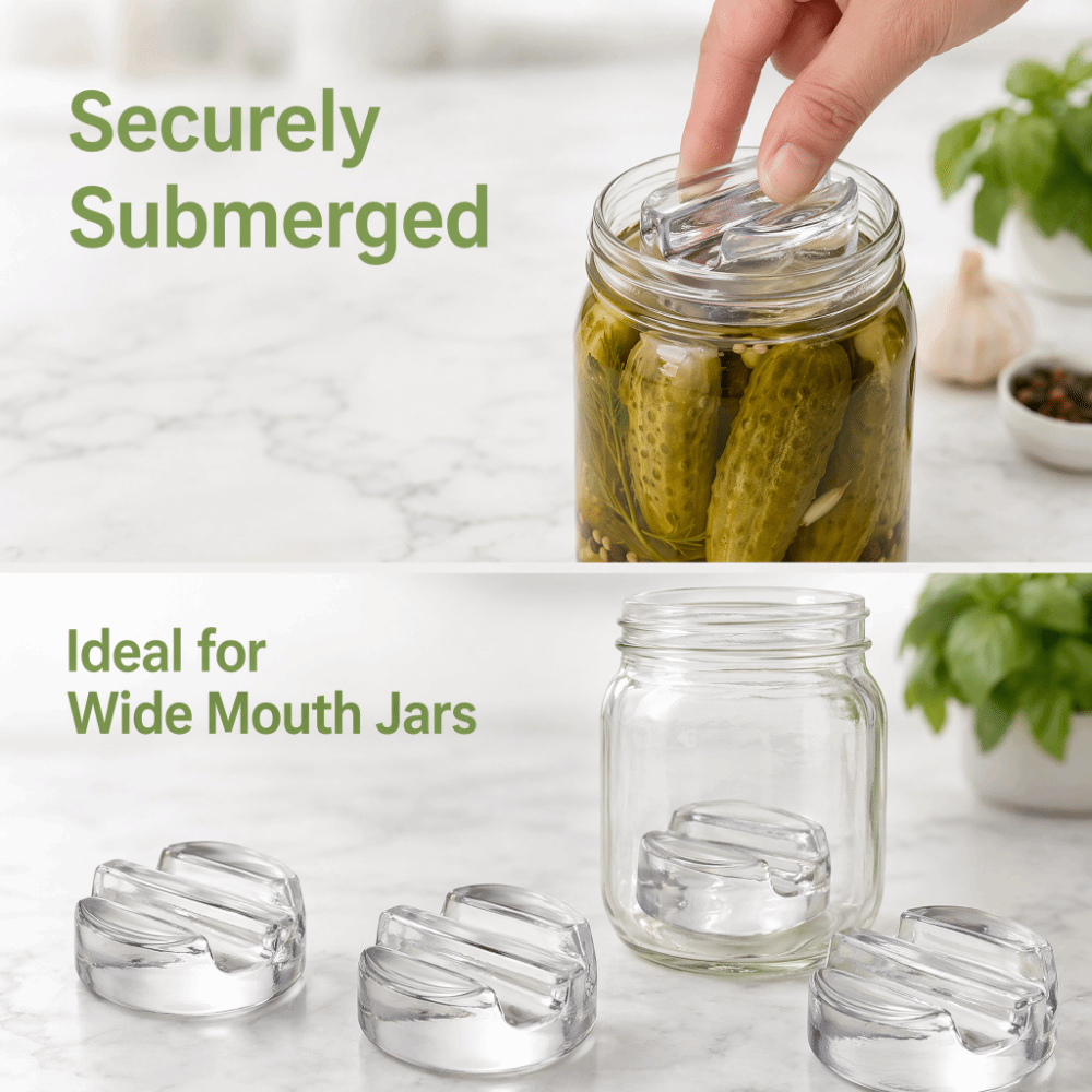 Mason Jar Wide Mouth - Fermented Glass Weights with Handle Clear