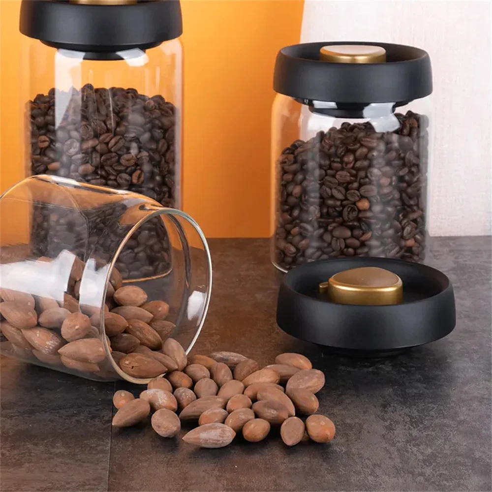 Food Storage Glass Container Set - Coffee Beans Vacuum Sealed Tank Transparent