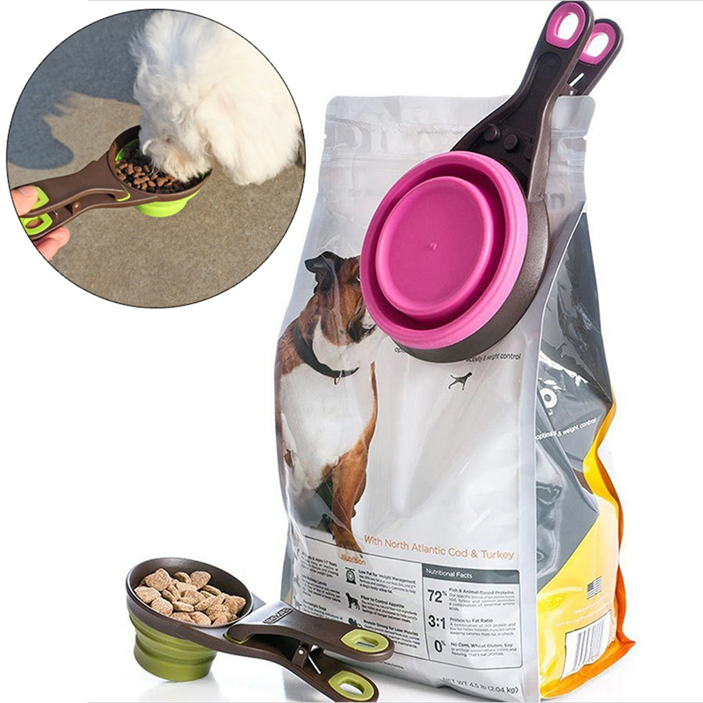 Food Storage Silicone Bags - Portable Foldable Silicone Pet Food Scoop