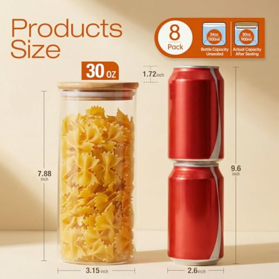 Glass Jars with Bamboo Lids 28 - Food Storage Glass Container Set recension och pris