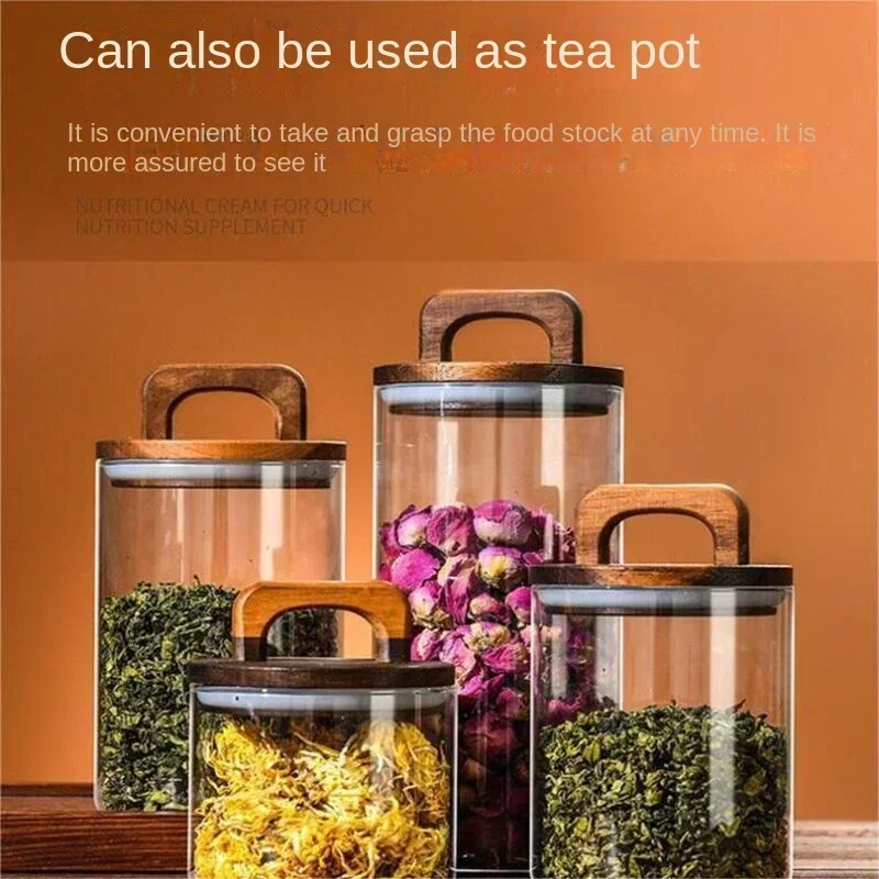 800-2100ml Wood Lid Glass Jar  - Food Storage Glass Container Set recension och pris