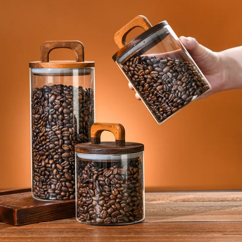 800-2100ml Wood Lid Glass Jar  - Food Storage Glass Container Set recension och pris