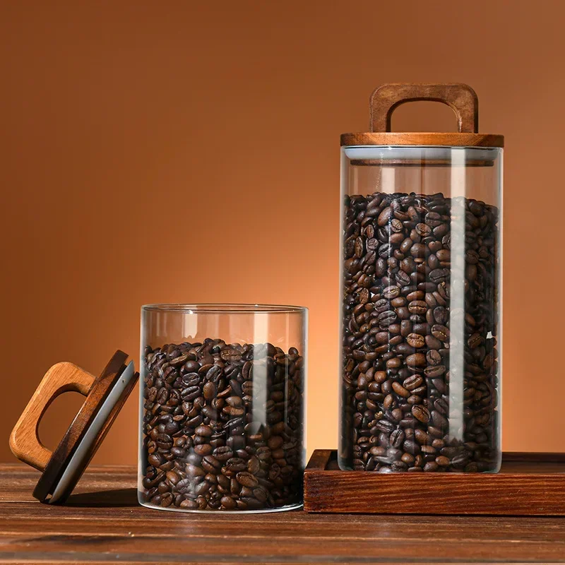 800-2100ml Wood Lid Glass Jar  - Food Storage Glass Container Set recension och pris