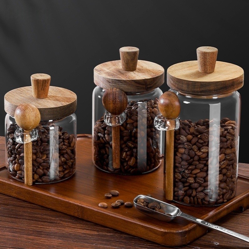 ABJI-Glass Jar With Wooden Lid - Food Storage Glass Container Set recension och pris