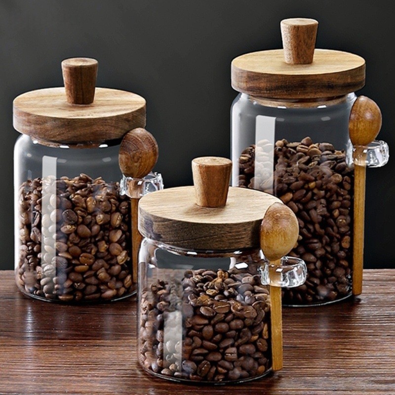 ABJI-Glass Jar With Wooden Lid - Food Storage Glass Container Set recension och pris