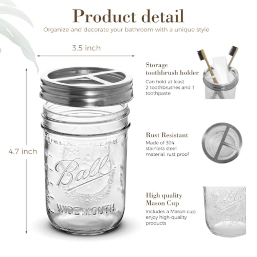 Toothbrush Holder for Bathroom - Mason Jar Wide Mouth recension och pris