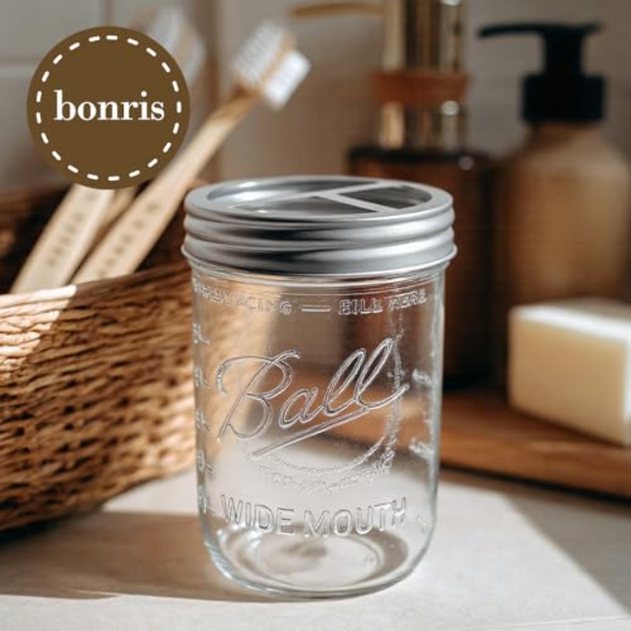 Toothbrush Holder for Bathroom - Mason Jar Wide Mouth recension och pris