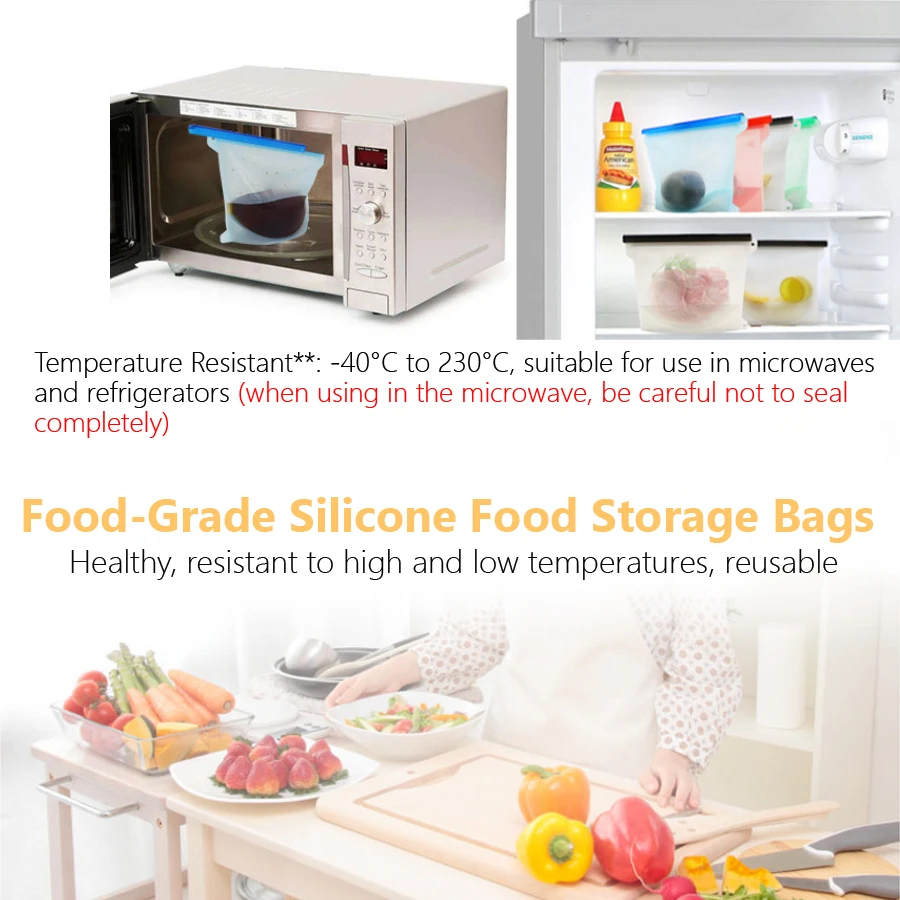 1000ml Reusable Silicone Food  - Food Storage Silicone Bags recension och pris