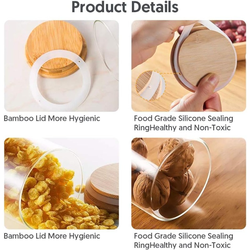 12 Glass Jars Set with Bamboo  - Food Storage Glass Container Set recension och pris