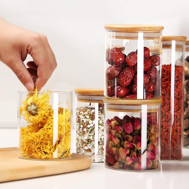 12 Glass Jars Set with Bamboo  - Food Storage Glass Container Set recension och pris