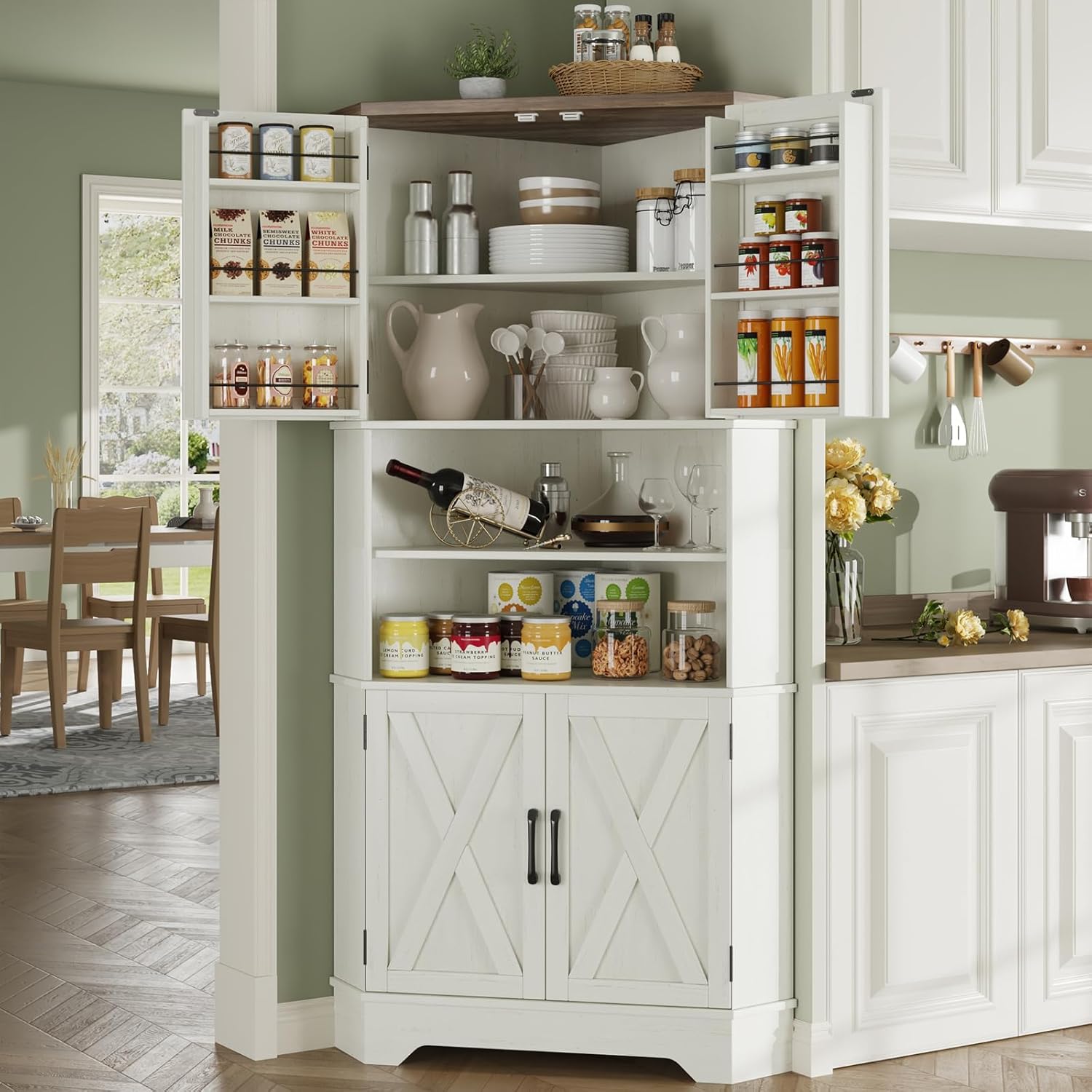 #￥Corner Cabinet, 67''H Kitche - Food Storage Kitchen Cabinet recension och pris