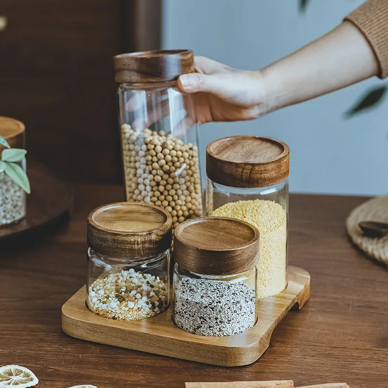 Wood Lid Orgnizer Glass Airtig - Food Storage Glass Container Set recension och pris