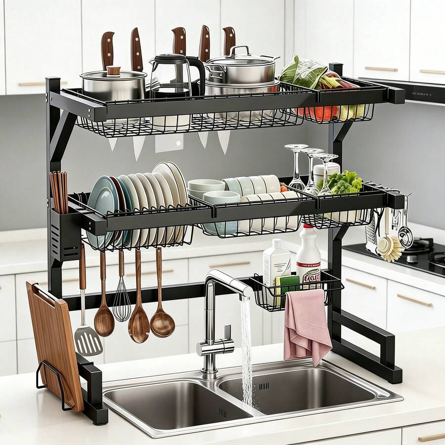 2-Tier Kitchen Over Sink Dish  - Food Storage Rack recension och pris