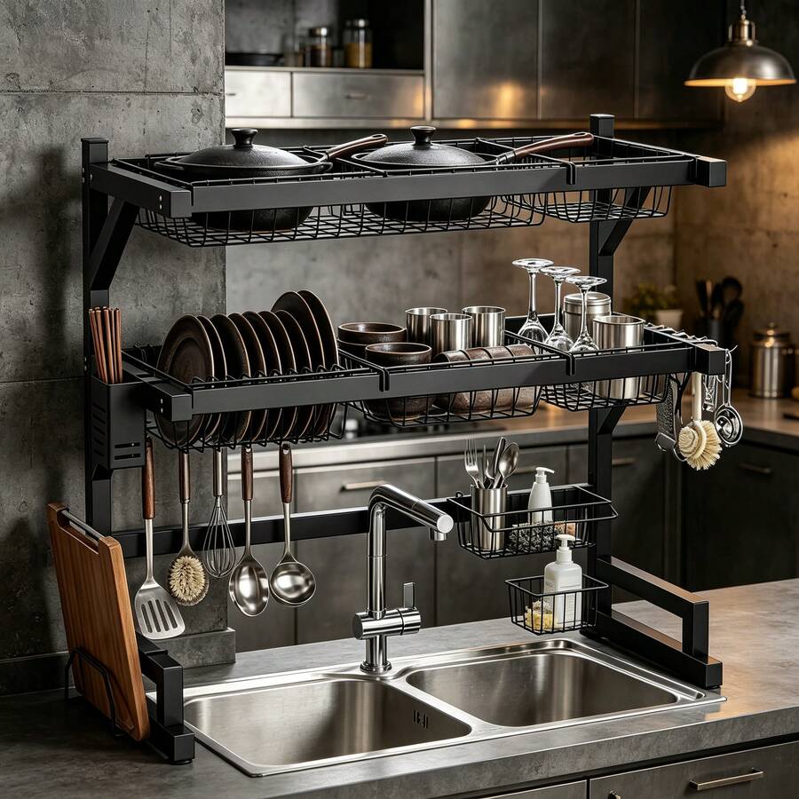 2-Tier Kitchen Over Sink Dish  - Food Storage Rack recension och pris